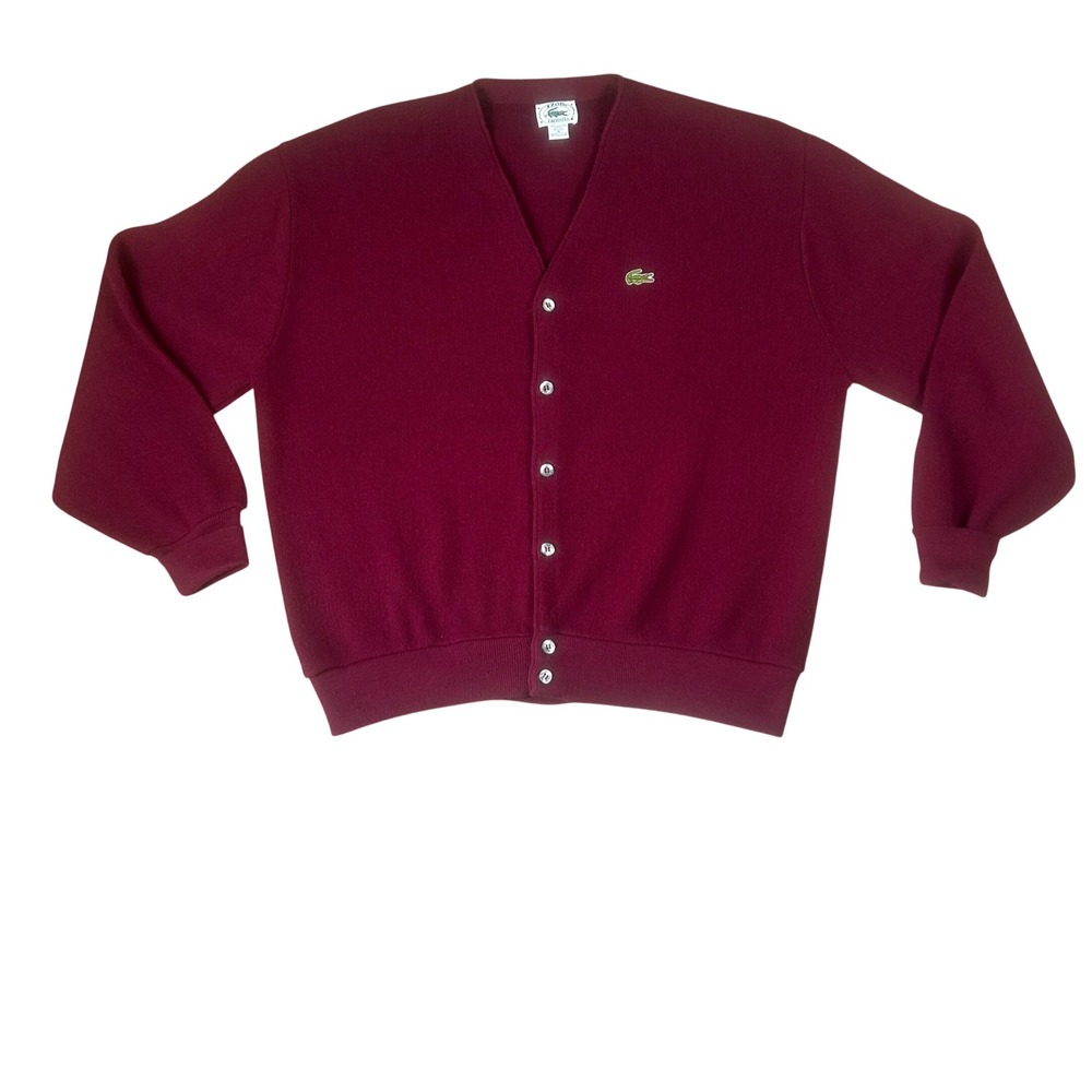 Vintage Izod Lacoste Cardigan Sweater Men XL Burgundy Red Orlon Acrylic USA Made
